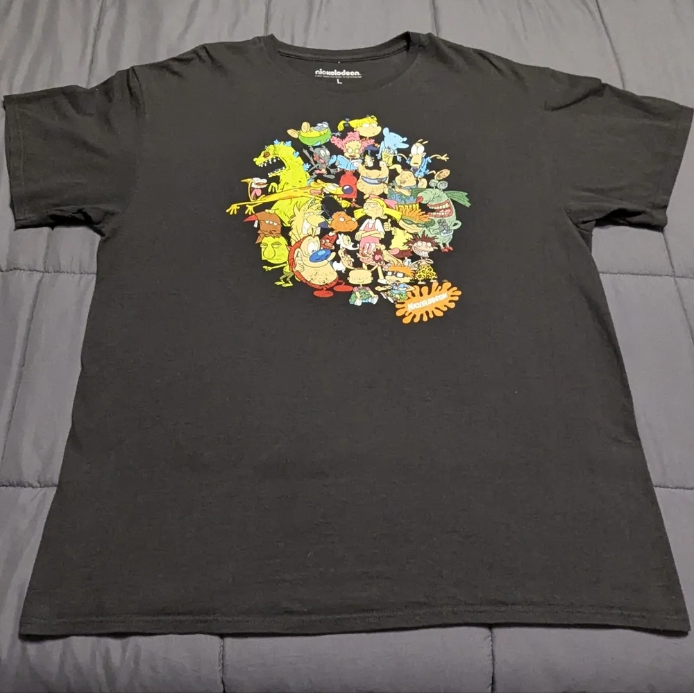 Nickelodeon Retro Black T-shirt Size Large With All The Characters From The 90s